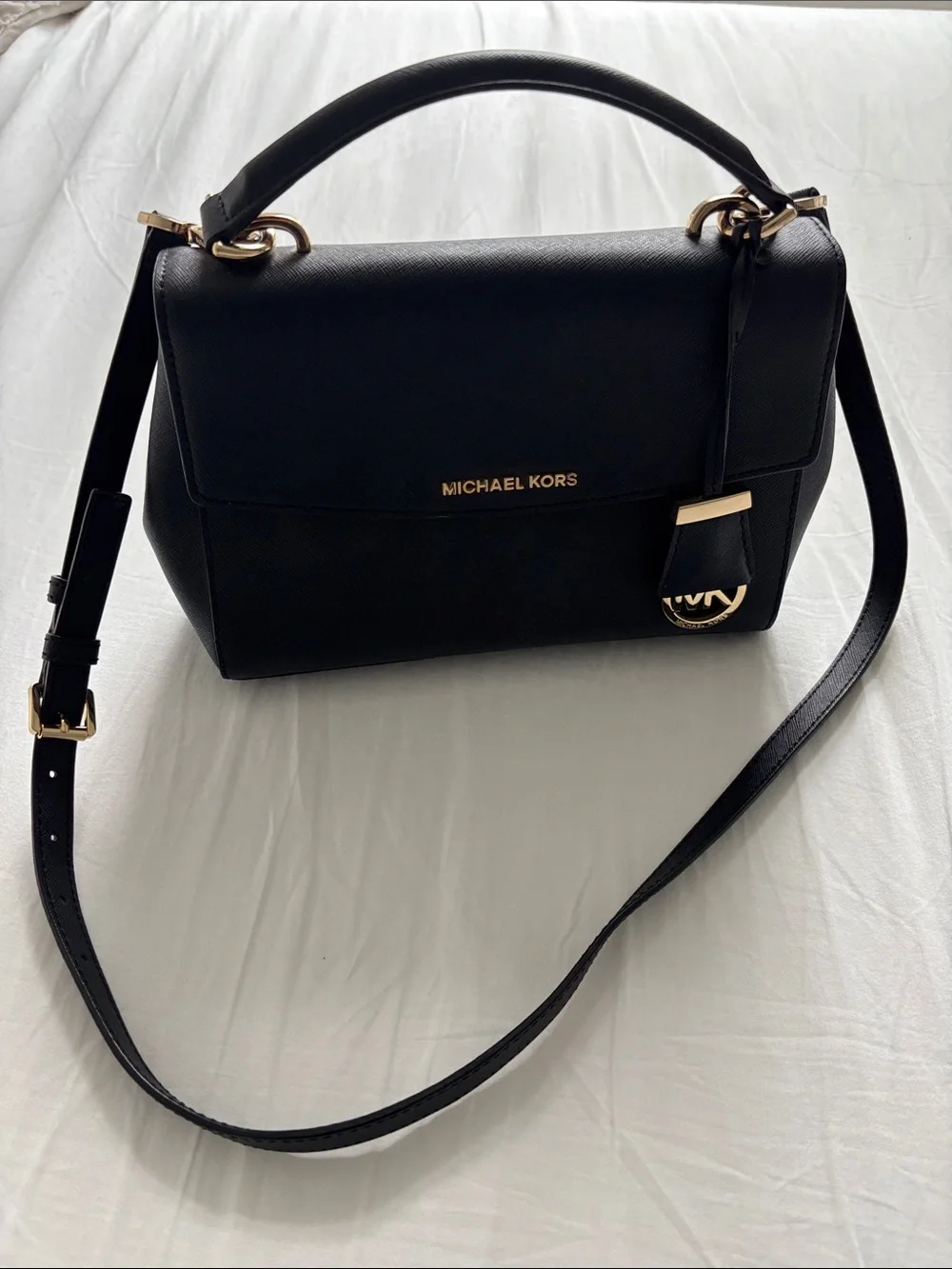 Michael Kors Black Leather Satchel with Gold Hardware